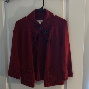 Red Knit Cardigan with Button Details